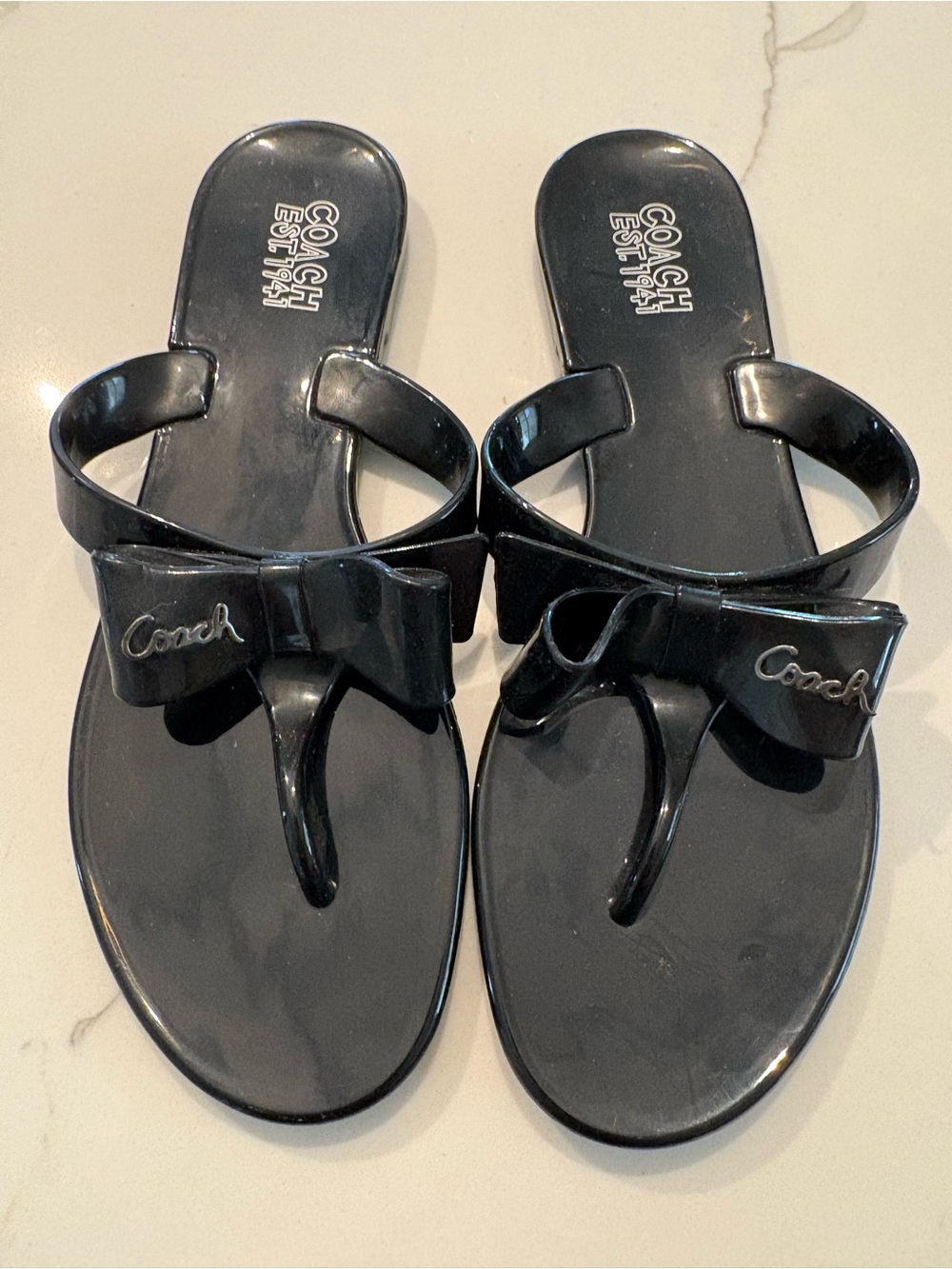 Coach Black Bow Jelly Thong Sandals